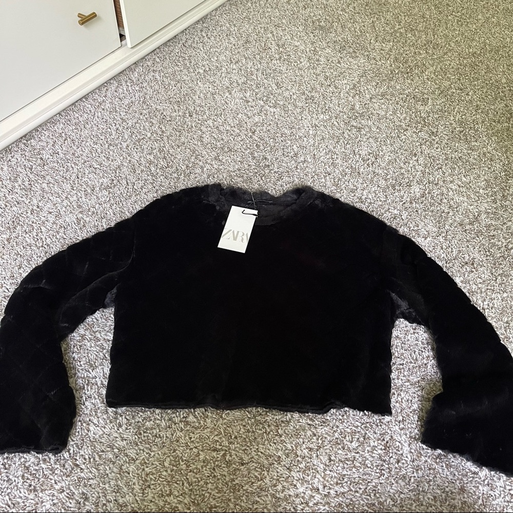 Black Fuzzy Zara Cropped Top